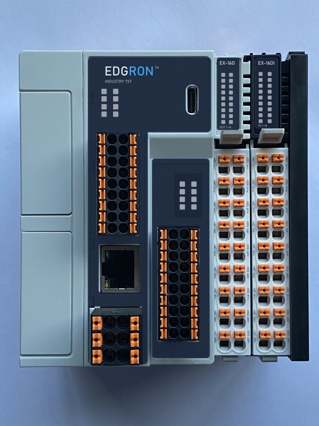 Industry 757 controller with two 16-channel expansion blades, DIN-rail enclosure